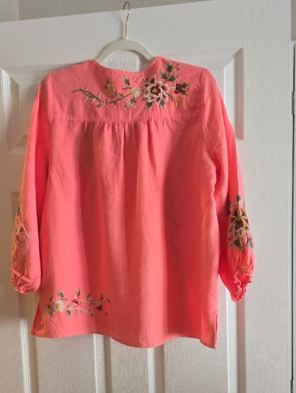 Johnny Was Coral Embroidered Top - Picture 3 of 4